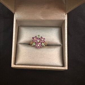 Zales Gold Band With Purple and Green Gemstone Ring